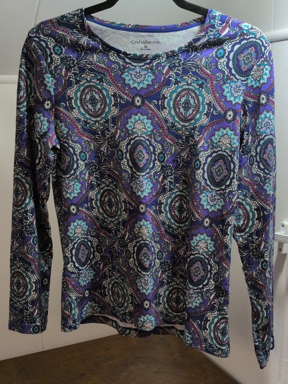 croft & barrow Purple and Teal Paisley-Print Long Sleeve Tee